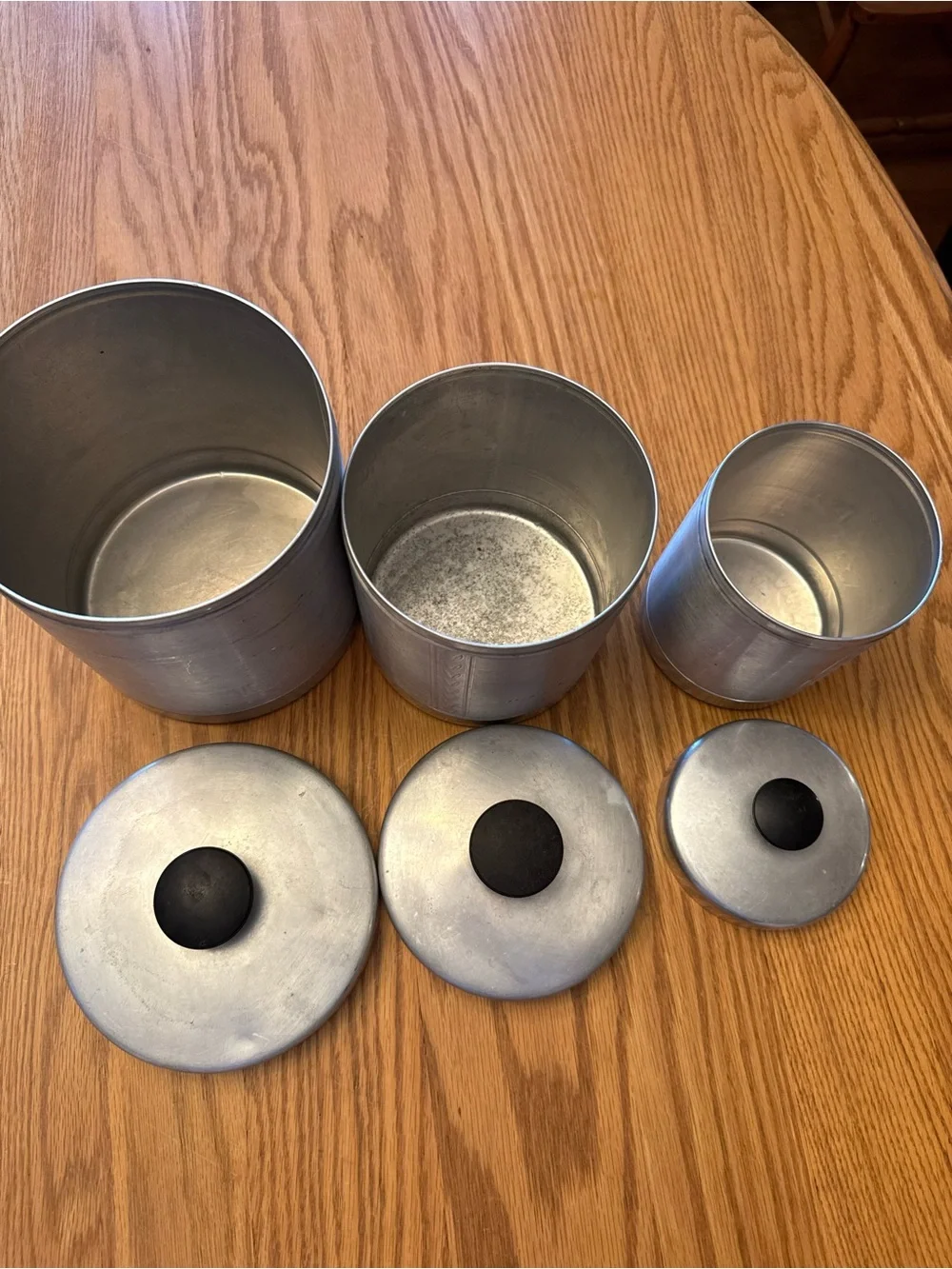 Vintage Essex Aluminum Metal Canister Set with Black Knob Lids